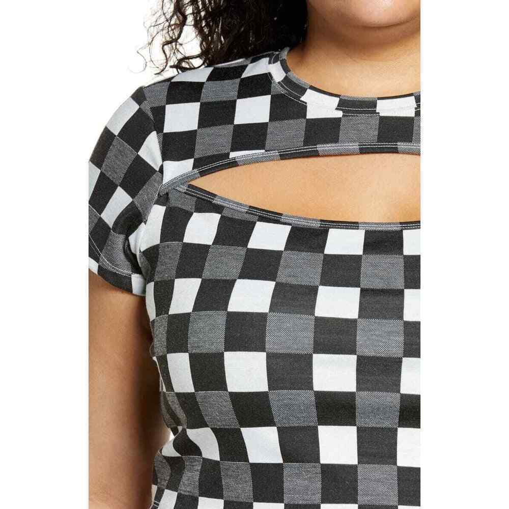 BP. Cutout Crop Tee In Black- White Gingham plus size 1X - Picture 6 of 15